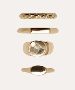 kit de 4 anéis geométricos dourado M