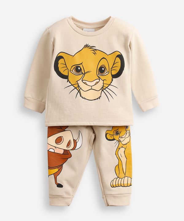 pijama de moletom infantil simba manga longa marrom bege 5
