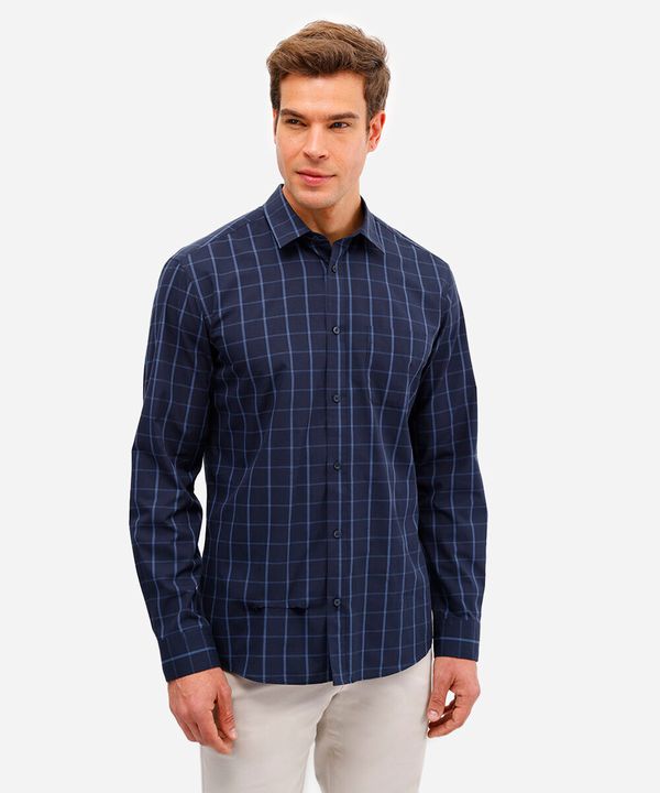 camisa manga longa quadriculada - azul marinho M