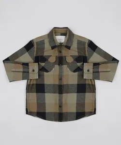 Camisa Infantil Estampada Xadrez em Flanela com Bolsos Verde Militar 4
