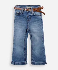 calça flare jeans infantil com cinto azul 5