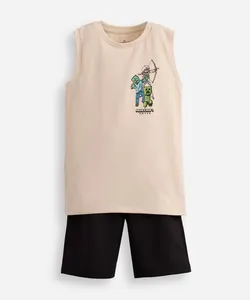 conjunto curto infantil minecraft bege 4