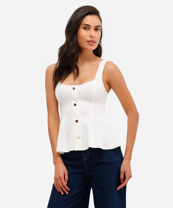 blusa feminina com recortes peplum off white PP