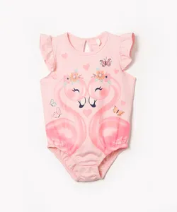 body infantil manga babados flamingos glitter rosa 3