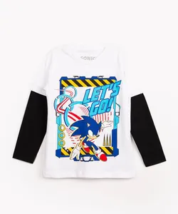 camiseta infantil de algodão manga longa sonic off white 10