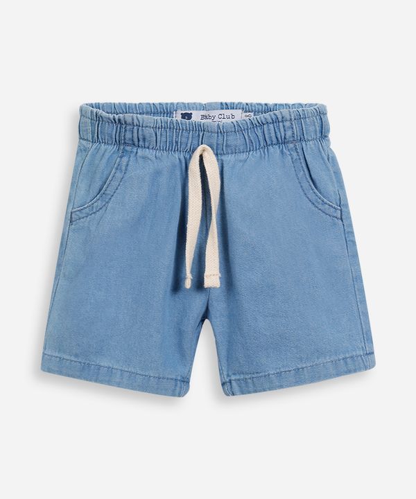 short reto infantil jeans cós elástico azul 9-12
