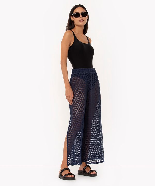 calça de renda vazada azul marinho M