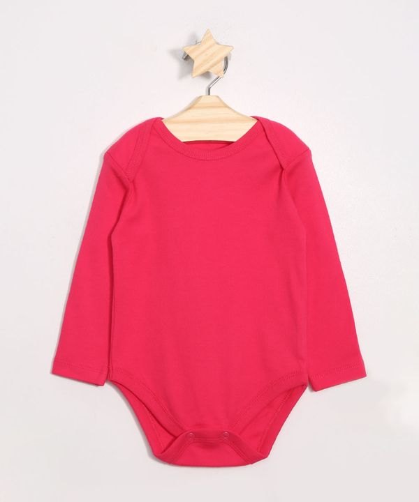 Body Infantil de Algodão Básico Manga Longa Rosa Escuro 12-18