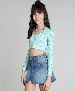 Blusa de Praia Cropped Infantil Love Dress Estampada de Praia com Proteção UV50+ Verde Claro 16