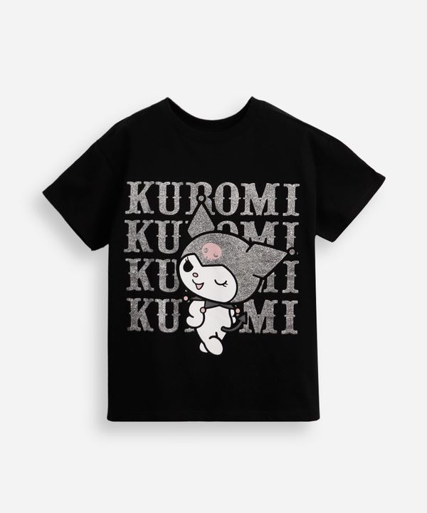 camiseta infantil de algodão manga curta kuromi preta 6