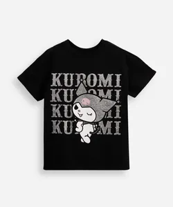 camiseta infantil de algodão manga curta kuromi preta 4