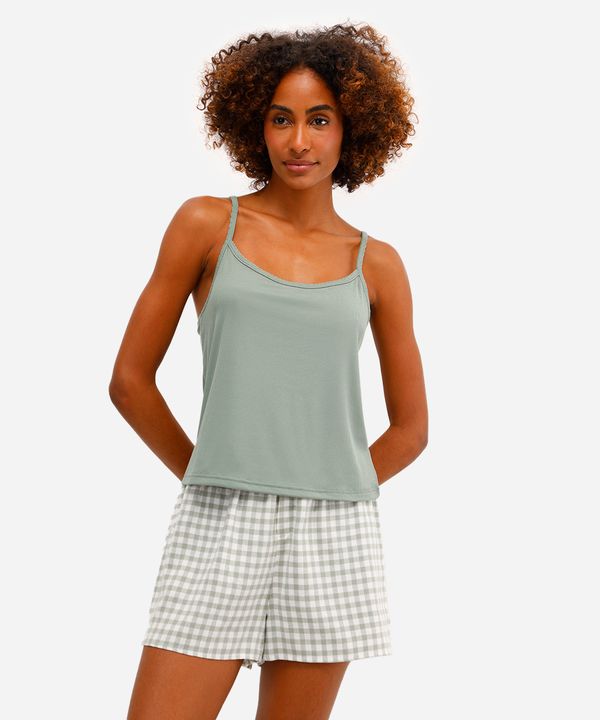 pijama short doll feminino xadrez verde PP