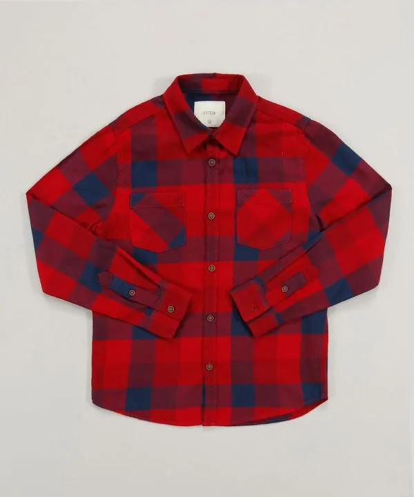 Camisa Juvenil em Flanela Estampada Xadrez com Bolso Manga Longa Vermelha 12