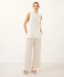 calça clochard com linho bege 44