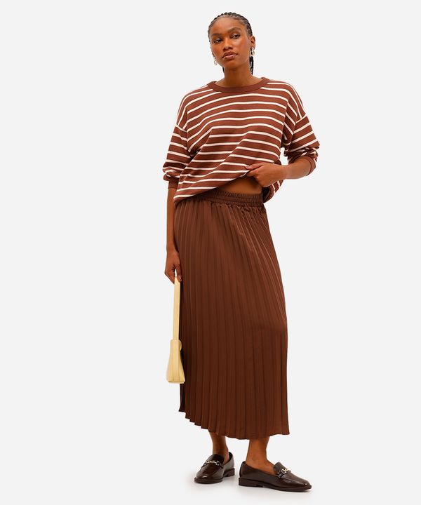 saia midi feminina plissada marrom P
