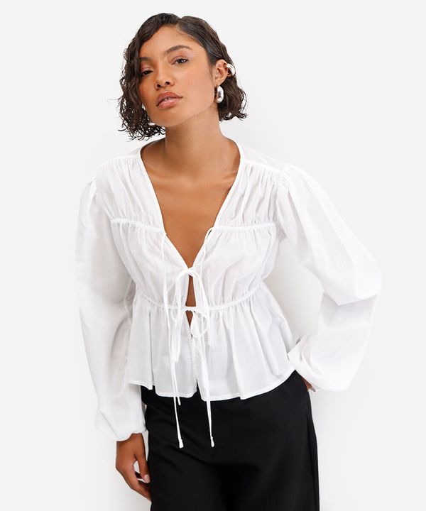 blusa feminina de algodão manga bufante off white M