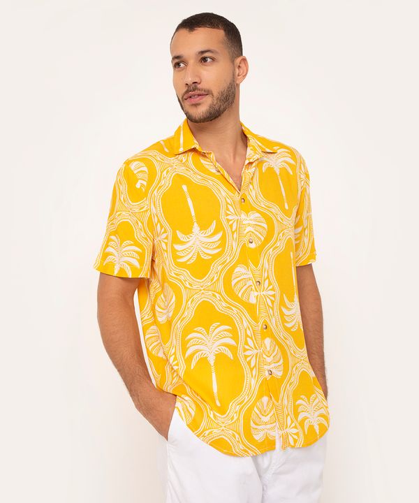 camisa de viscose manga curta coqueiros étnicos amarelo M