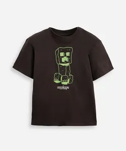 camiseta de algodão infantil manga curta minecraft cinza 8
