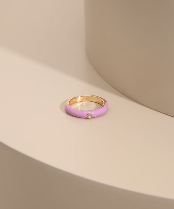 Anel com Resina e Strass Lilás M