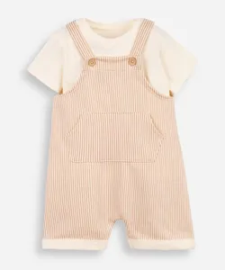 kit jardineira infantil listrado com blusa bege 4