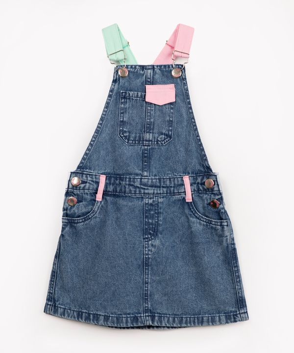 salopete jeans infantil com bolsos azul médio 4