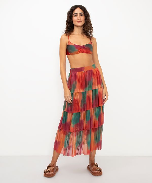 saia midi de tule com babados vermelha G