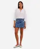 saia curta feminina jeans com bordado floral azul 44