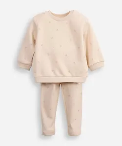 conjunto infantil longo de moletom floral bege 18-24