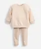 conjunto infantil longo de moletom floral bege 6-9