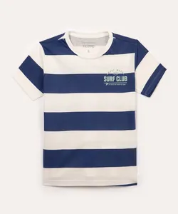 camiseta de algodão infantil listrada surf club manga curta azul 12