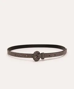 cinto fivela oval com strass preto 95CM