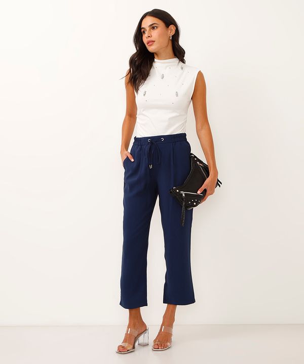 calça jogger de alfaiataria cós com elástico e cordão azul 36
