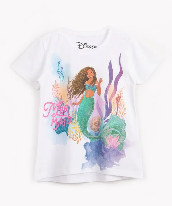 camiseta de algodão infantil pequena sereia manga curta off white 12