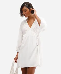 vestido feminino saída de praia de viscose - off white M
