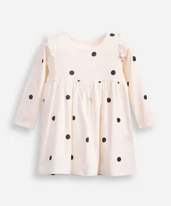 vestido infantil manga longa poá off white 1