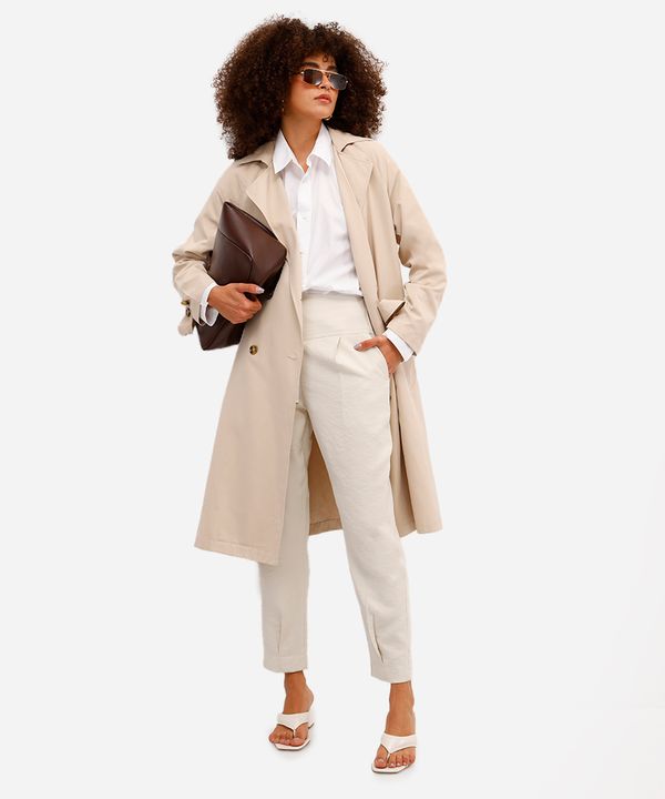 calça feminina de viscose com pregas bege 42