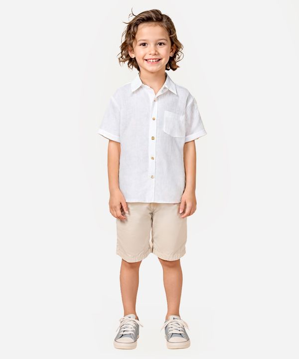 camisa de algodão infantil manga curta com bolso branca 10