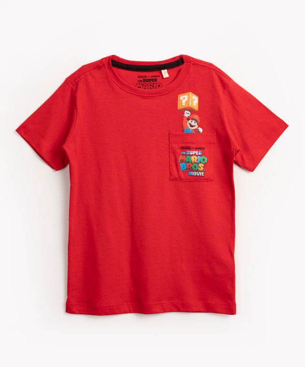 camiseta infantil de algodão manga curta com bolso mario bros vermelho 8