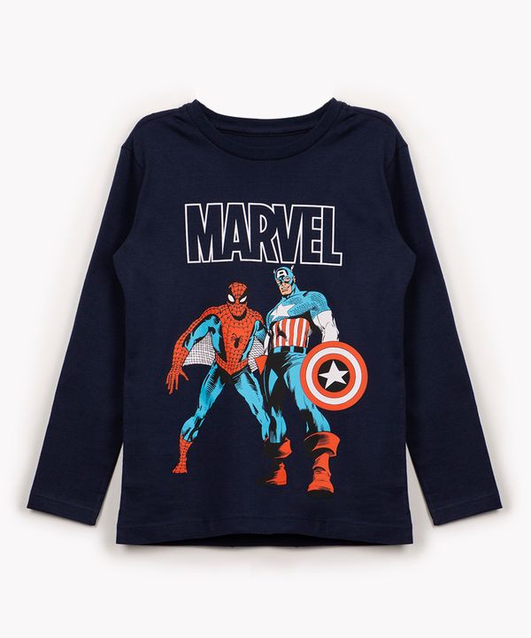 camiseta de algodão infantil marvel manga longa azul marinho 12