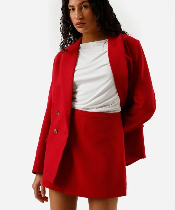 short saia de alfaiataria feminino cintura alta - vermelho 36