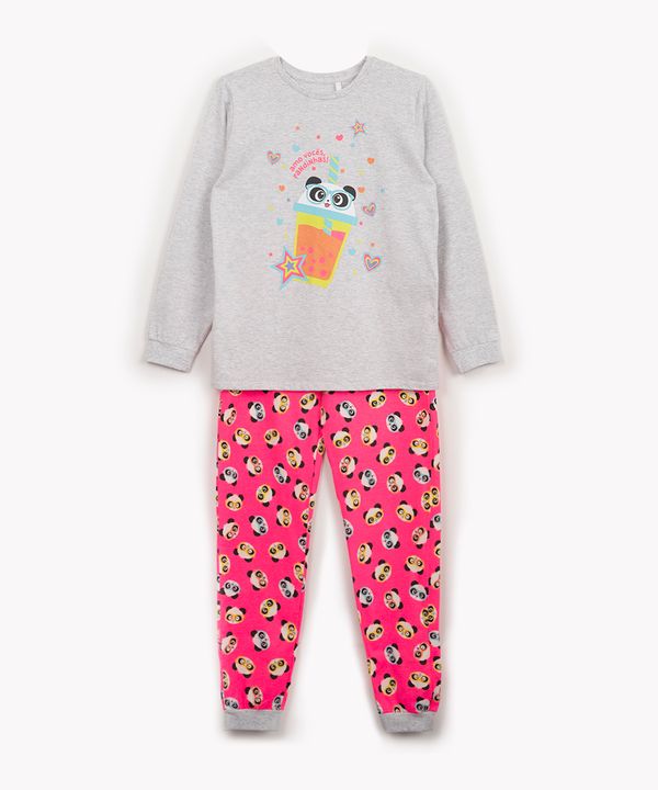 pijama de algodão infantil panda luluca manga longa cinza mescla 10