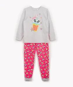 pijama de algodão infantil panda luluca manga longa cinza mescla 12