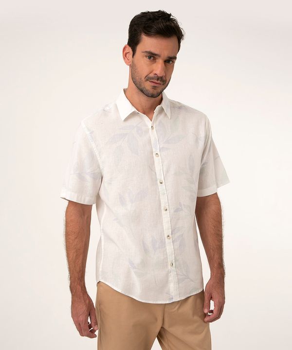 camisa comfort de linho manga curta com folhagens branca M