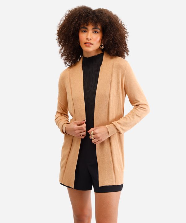cardigan de tricô detalhe canelado bege M