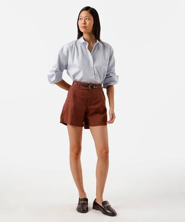 short de alfaiataria feminino com linho e cinto marrom 40
