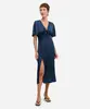 vestido midi feminino de jacquard acetinado floral azul M