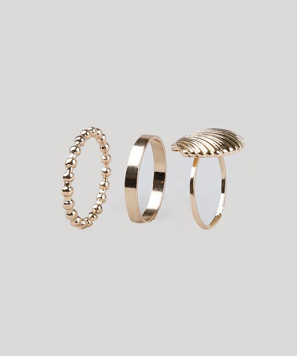 Kit de 3 Anéis Femininos Dourado M