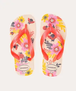 chinelo havaianas infantil flores bege 27-28