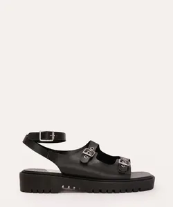 sandália flatform com fivelas e ilhós oneself preto 35