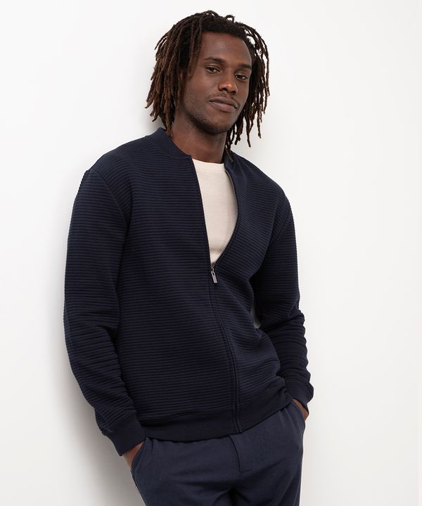 cardigan de moletom canelado azul marinho M
